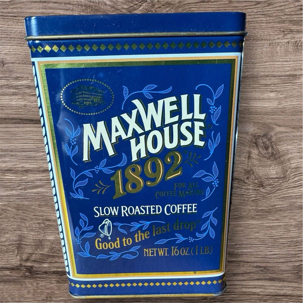 Maxwell House 1892 100 Year Anniversary Tin Can Storage Slow Roast Coffee VTG